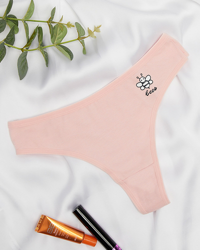 Světle růžová bavlněná dámská jednobarevná tanga s potiskem - Spodní prádlo