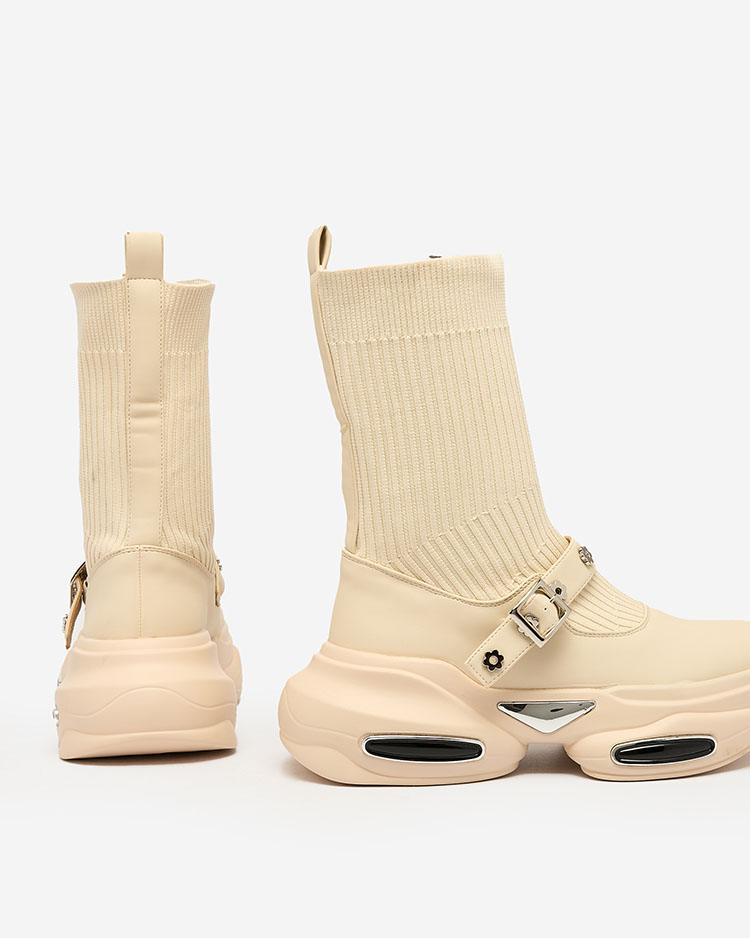 Royalfashion Dámské sportovní boty se svrškem a'la ponožka v béžové barvě Folden