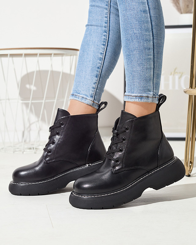 Černé dámské kozačky z ekokůže na pevné podrážce Getys - Obuv