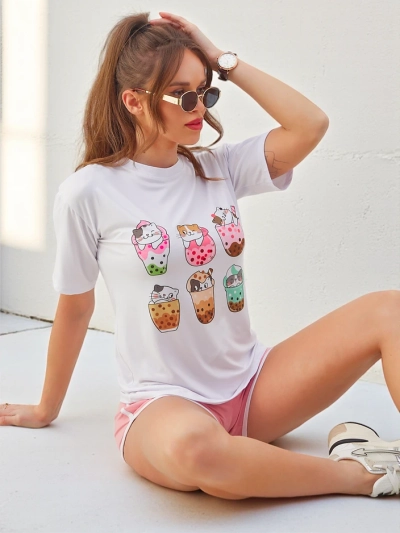 Royalfashion жіночий спортивний комплект з футболкою та шортами Kitty Cat