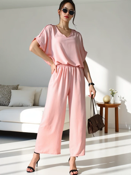 Royalfashion Жіночий casual комплект з блузкою з коротким рукавом та широкими штанами