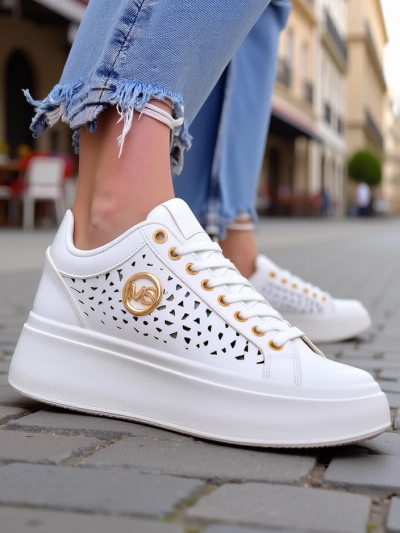 Aurelia Bianca – Bílé Tenisky Platforma Royalfashion Ecru