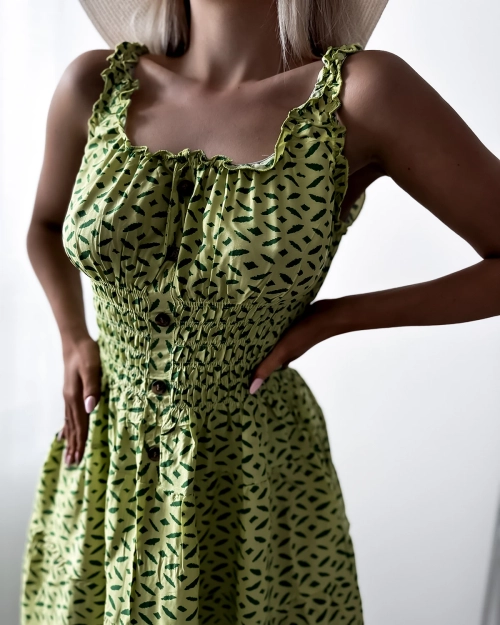 Жіноча сукня до коліна з принтом зеленого кольору - Одяг