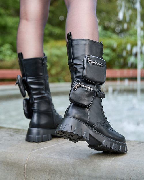Royalfashion Чорні жіночі черевики-мішки з сумкою Atiuha