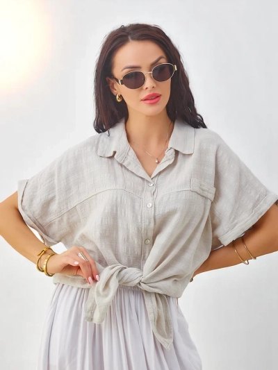 Royalfashion Жіноча бавовняна сорочка з тисненням та короткими рукавами