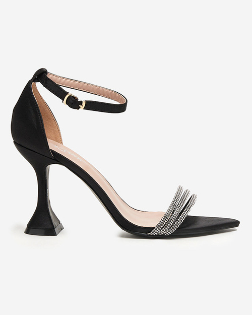 Чорні жіночі босоніжки зі стразами на підборах Manestri