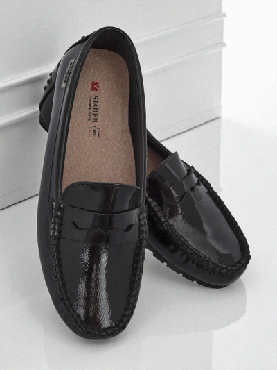 Dámské Mokasíny Cyra Nero z lakované ekokůže, klasický italský styl