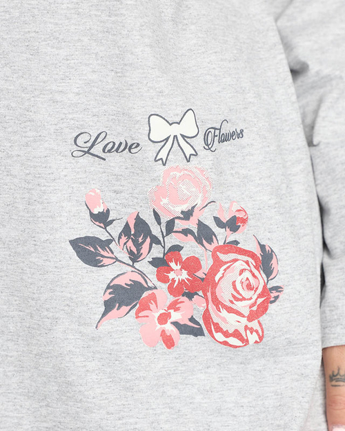 Жіноча піжама з квітковим принтом сірого кольору PLUS SIZE - Одяг