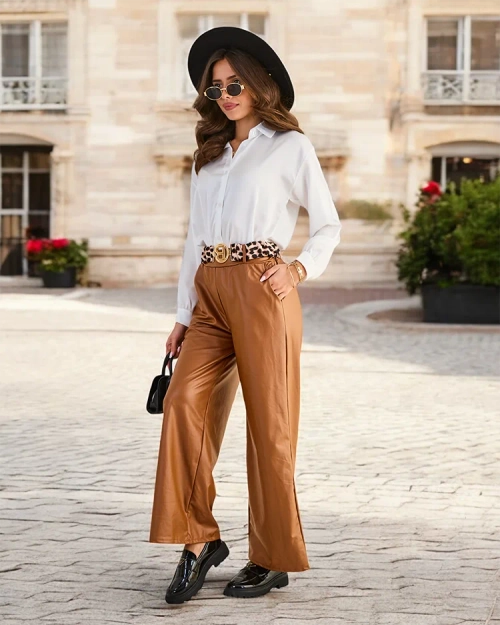 Royalfashion Широкі жіночі штани з екошкіри