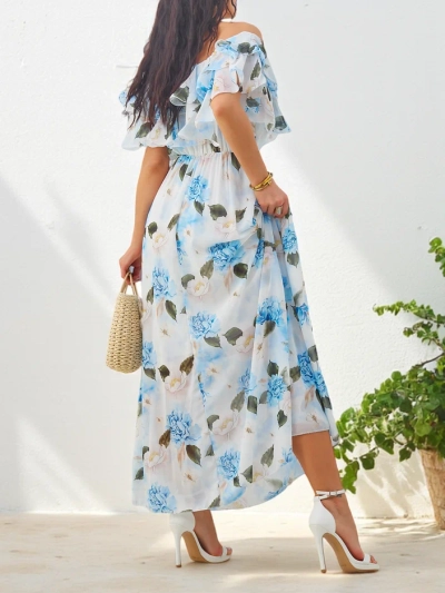 Royalfashion Жіноча сукня з відкритими плечима та короткими рукавами в різних квітах