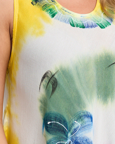 Жіноча пляжна накидка жовта, тип сукні з барвистим принтом - Одяг