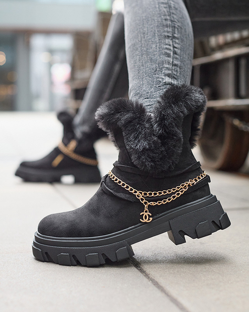 Чорні жіночі чоботи з екозамші з ланцюжком Videric - Взуття