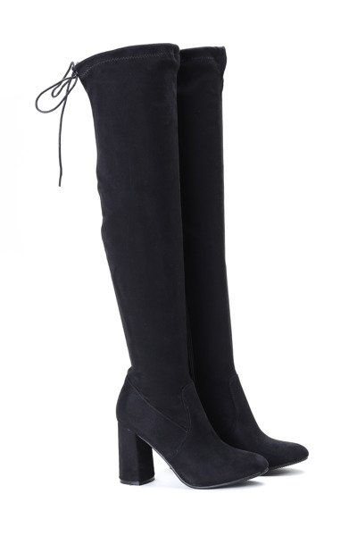 Czarne kozaki na słupku Mei - Obuwie