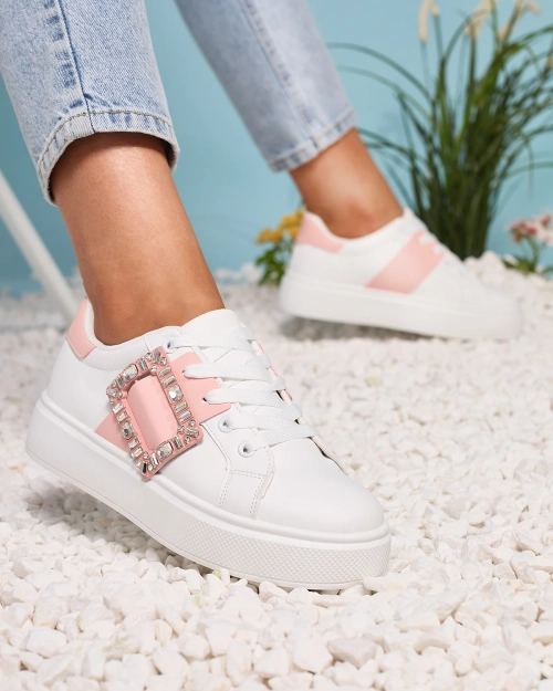 Білі та світло-рожеві жіночі спортивні кеди Serbs - Взуття