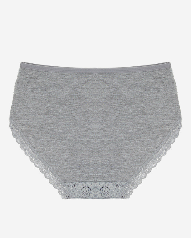 Šedé dámské bavlněné kalhotky s krajkou PLUS SIZE - Spodní prádlo