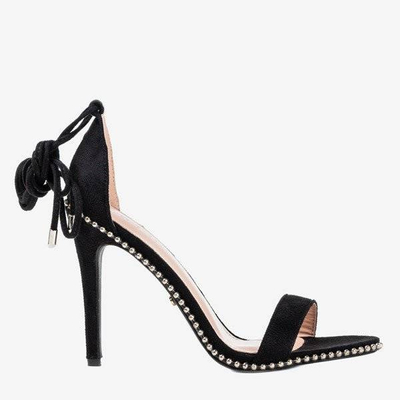 OUTLET Černé vázané sandály na vyšším podpatku Taya - Shoes