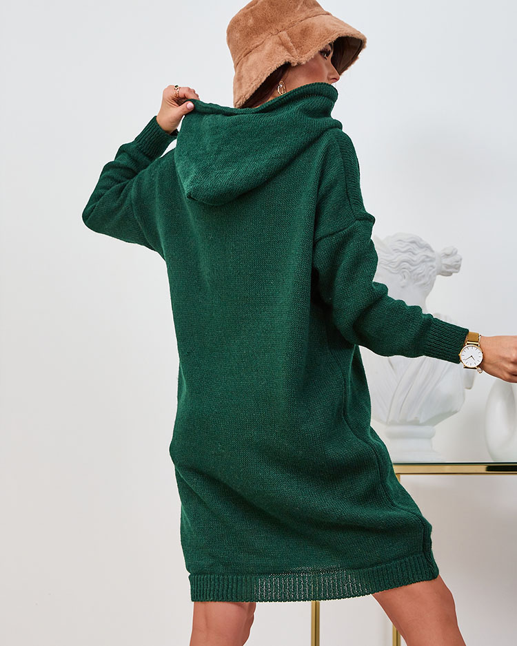 Royalfashion Tmavě zelené dámské svetrové šaty