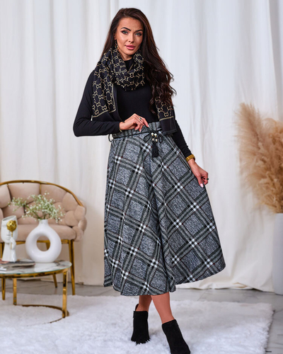 Royalfashion Жіноча сіро-червона довга спідниця в клітинку