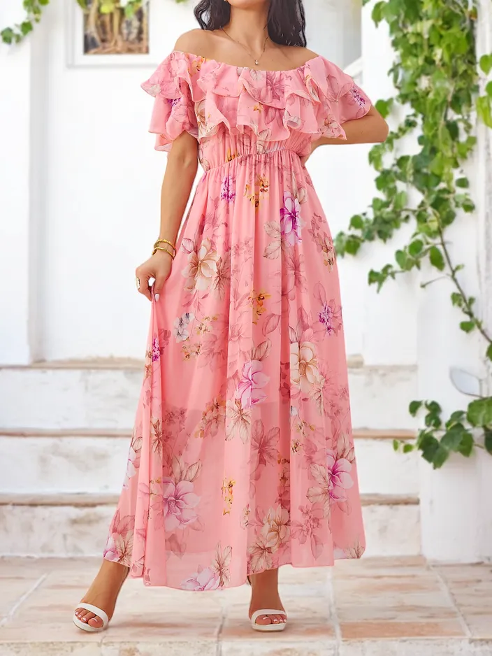 Royalfashion Dámské šaty bez ramínek s krátkými rukávy v různých květinových vzorech