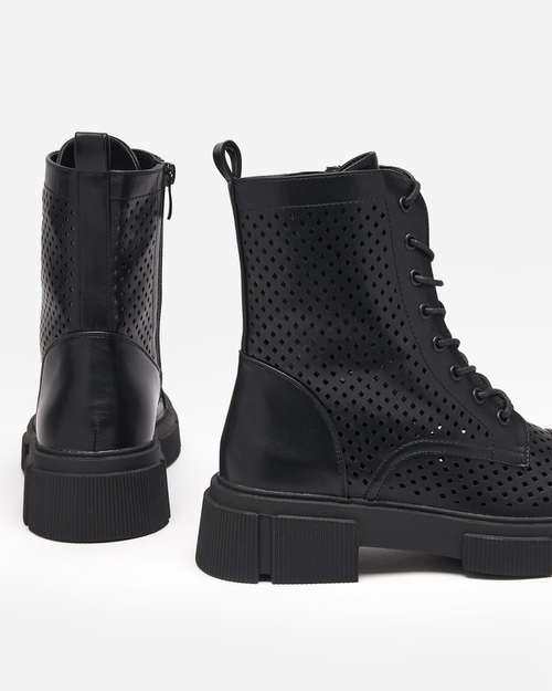 Чорні жіночі ажурні чоботи Rolika