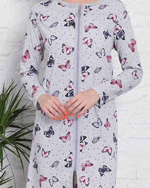 Нічна сорочка сіра з принтом метелик - Одяг