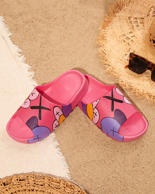 Жіночі гумові шльопанці фуксія з принтом Pfizz
