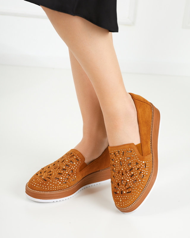 VÝSTUP Hnědé dámské boty s kubickými zirkony Lamsiou - Obuv