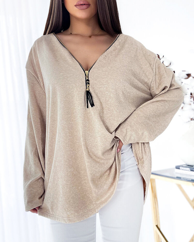 Royalfashion Dámská oversize halenka v béžové barvě