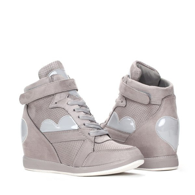 Szare sneakersy na koturnie - Obuwie