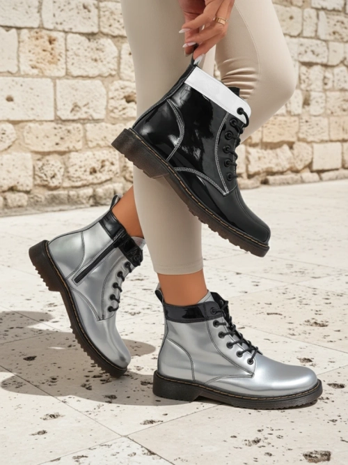 Жіночі ботильйони срібні Celestina Eco Шкіра Патентна з блискавкою