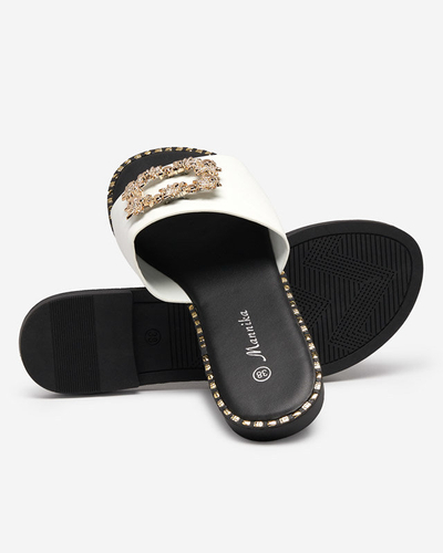 Bílé elegantní dámské pantofle se zlatým ornamentem Meriso - Footwear