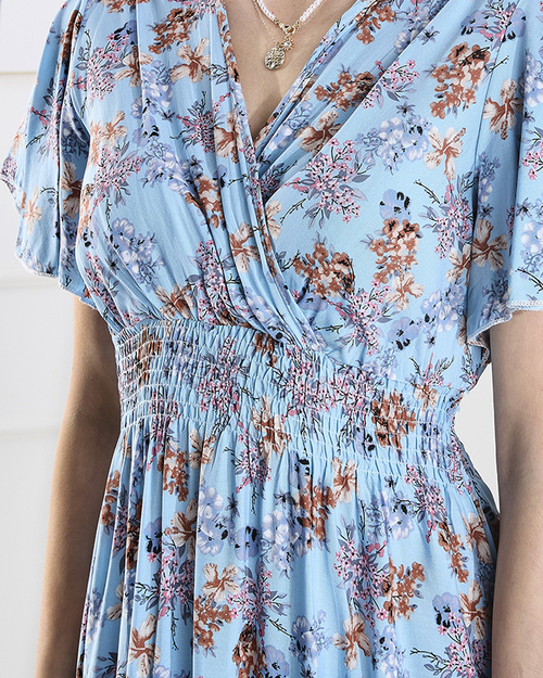 Синя жіноча квітчаста довга сукня - Одяг