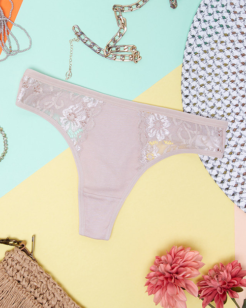 Жіночі бежеві мереживні трусики стрінги - білизна