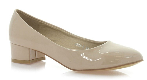 Beżowe czółenka na niskim słupku - Obuwie