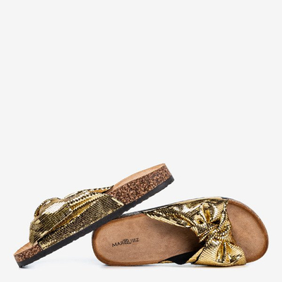 Золоті жіночі тапочки з бантом Isydora - Взуття