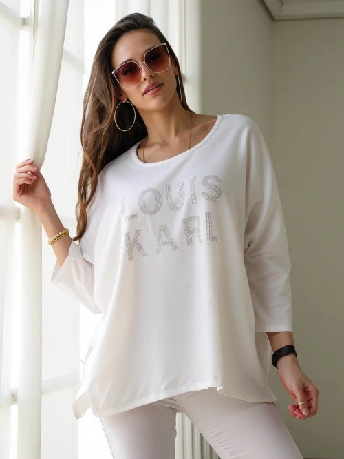 Royalfashion Жіноча блузка з віскози з написами з стразів