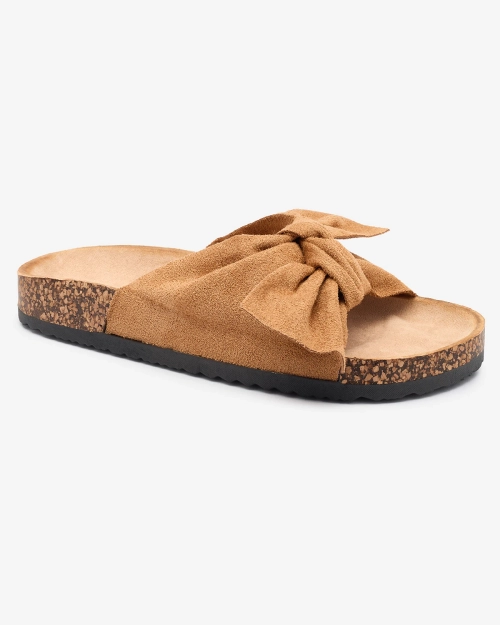OUTLET Royalfashion Жіночі шльопанці з бантом кольору верблюда Orofdo