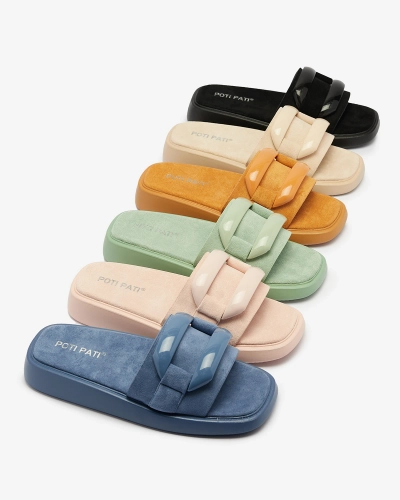 Zelené dámské žabky z eko semiše Omve - Obuv