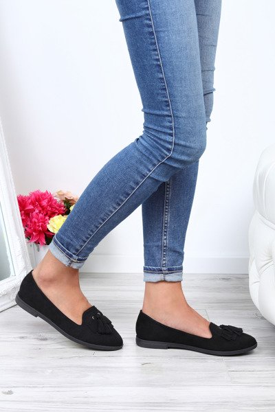 Czarne mokasyny z frędzelkami Ellie- Obuwie