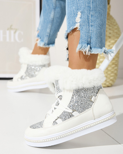 Жіночі білі черевики на шнурівці з паєтками Gesita - Взуття