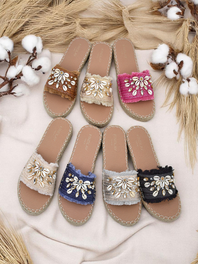 Dámské sandály Royalfashion Helena Decor černé espadrilky s mušlemi