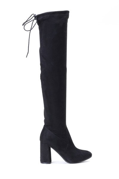 Czarne kozaki na słupku Mei - Obuwie