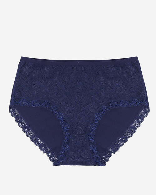 Темно-сині жіночі бавовняні трусики з мереживом PLUS SIZE - Нижня білизна