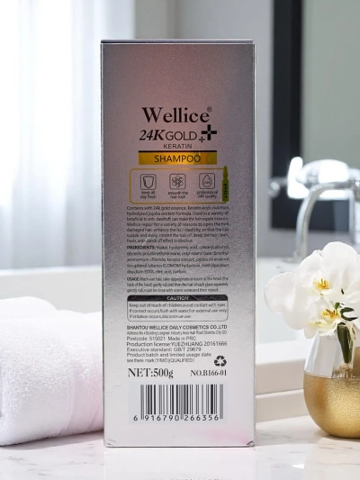 Profesionální vlasový šampon s keratinem 24K Gold – Intenzivní hydratace a uhlazení vlasů 5 v 1