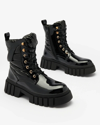 Royalfashion Dámské lakované černé kozačky Wefetto