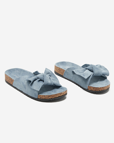 Жіночі еко-замшеві тапочки з бантом синього кольору Dofro- Footwear