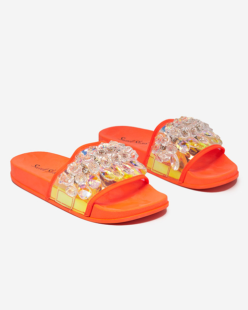 Помаранчеві жіночі гумові шльопанці зі стразами Omisa
