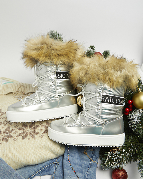 Сріблясті жіночі снігоступи з хутром Lilitsa- Взуття