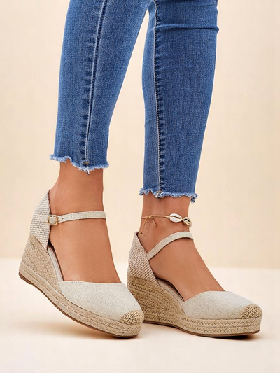 Dámské sandály klínové podpatky Callista Royalfashion béžové ekologická kůže