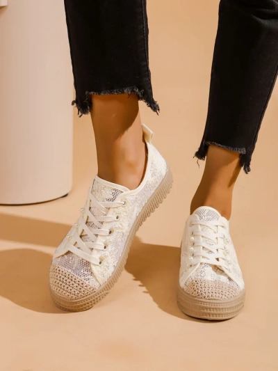 Royalfashion Жіноче мереживне взуття на шнурівці з паєтками Nille